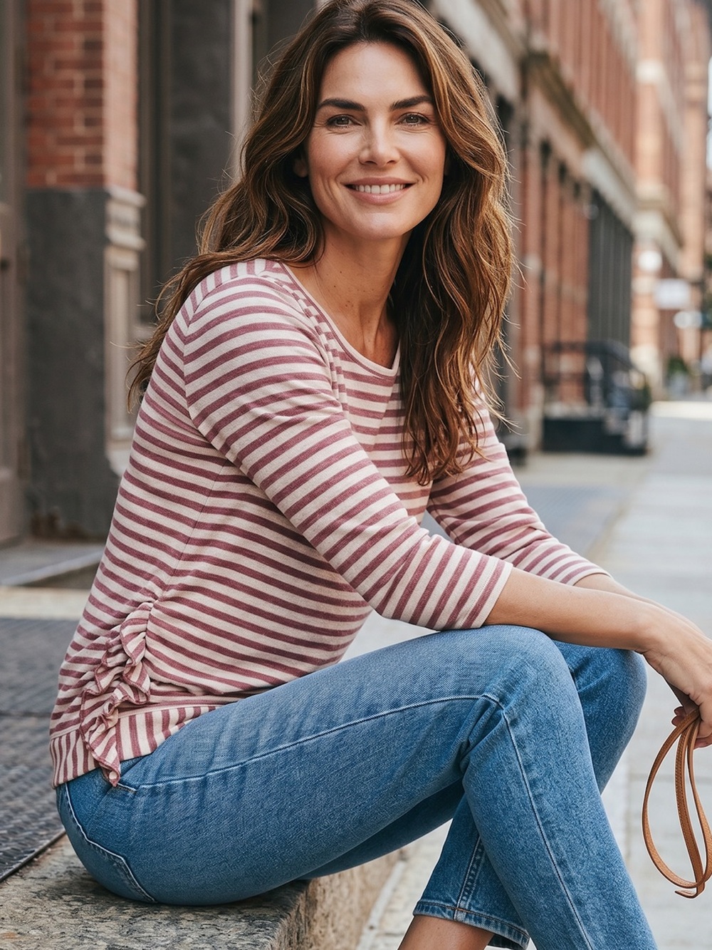 Red Lolly Striped Knit Top in Mauve & Cream